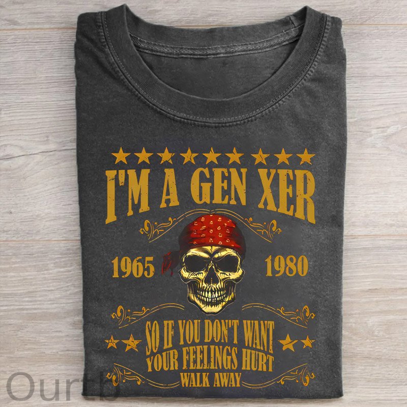 Gen X Walk Away Skull Pattern Round-Neck T-Shirt