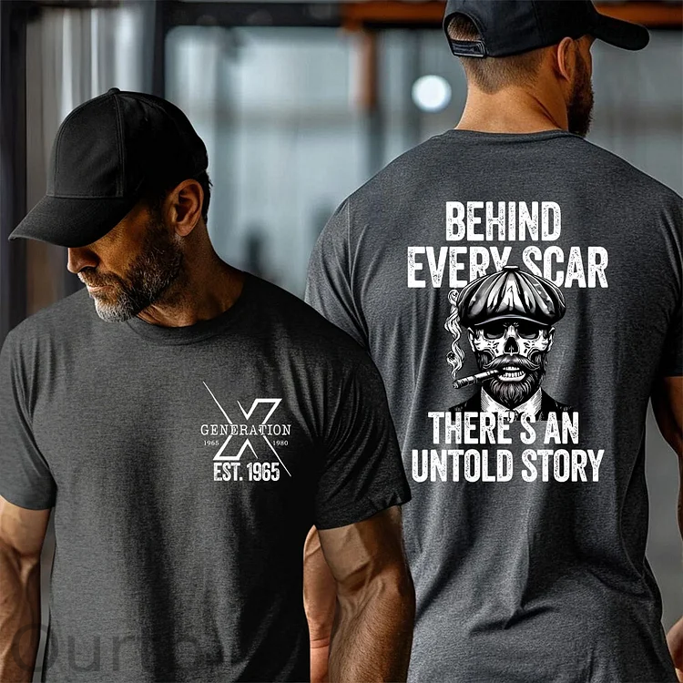 Generation EST 1965 Behind Every Scar There S An Untold Story Funny Adult Art Pattern Print T-Shirt