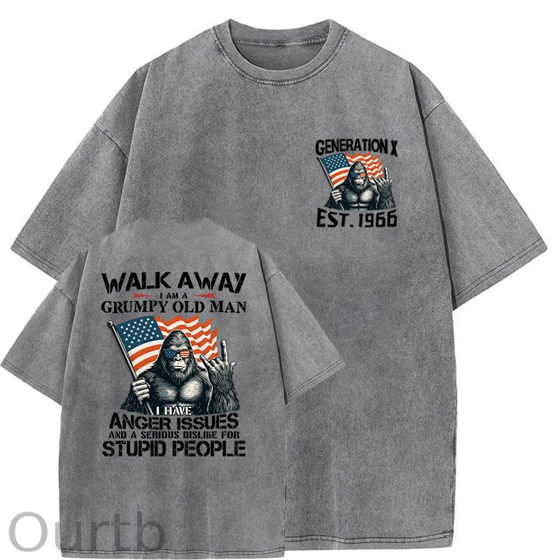 Walk Away I Am A Grumpy Old Man America BigFoot Gen X Washed T-Shirt