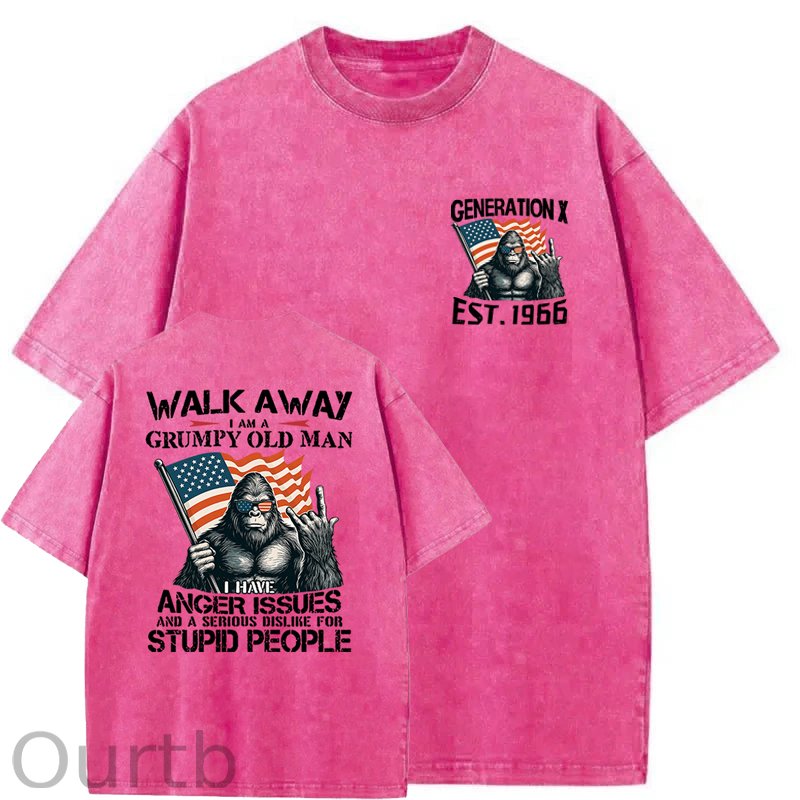 Walk Away I Am A Grumpy Old Man America BigFoot Gen X Washed T-Shirt