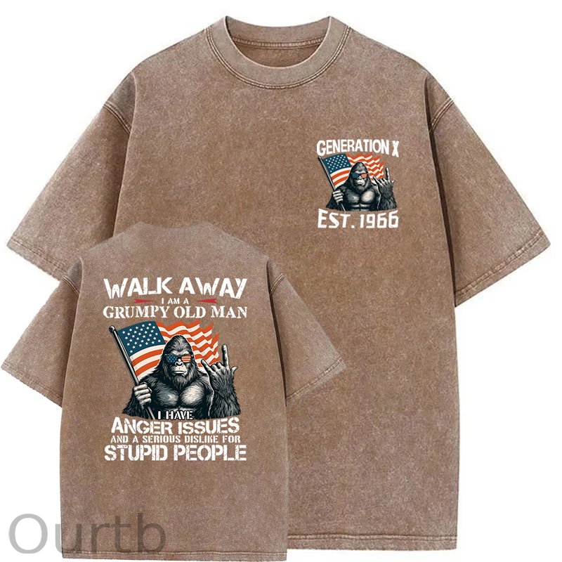 Walk Away I Am A Grumpy Old Man America BigFoot Gen X Washed T-Shirt