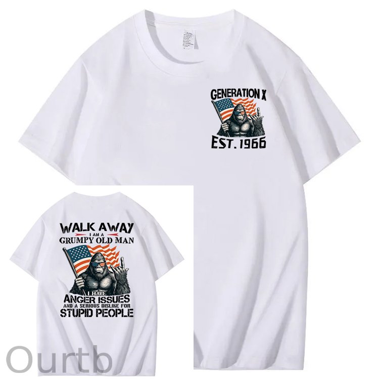 Walk Away I Am A Grumpy Old Man America BigFoot Gen X 100% Cotton T-Shirt