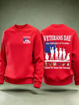 Men's Veterans Day Sweatshirt, Our Defenders of Freedom American Flag and Soldier Silhouettes