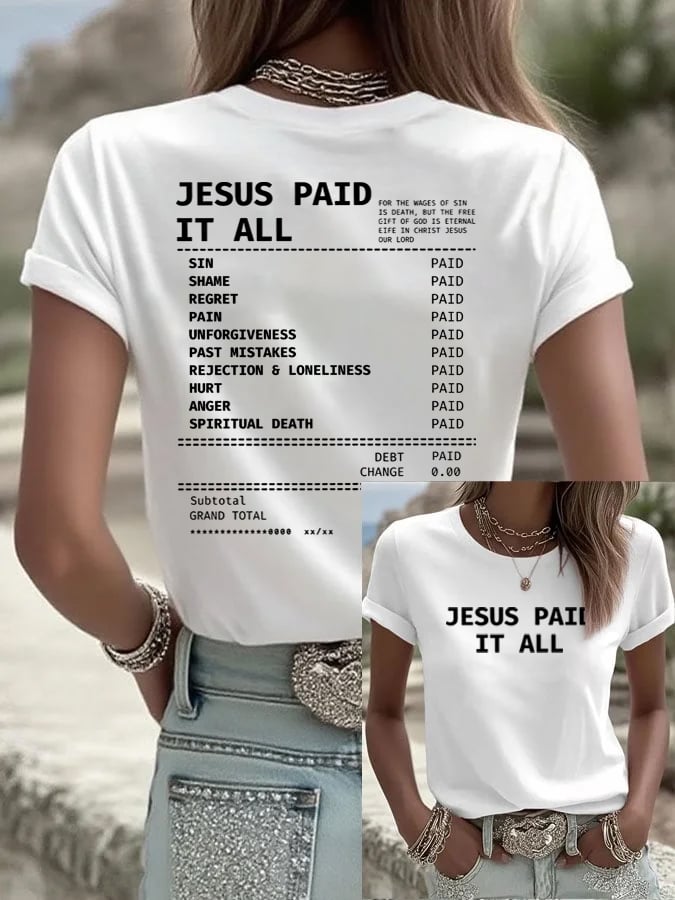 Women's Jesus Paid It All Faith Print Shirt