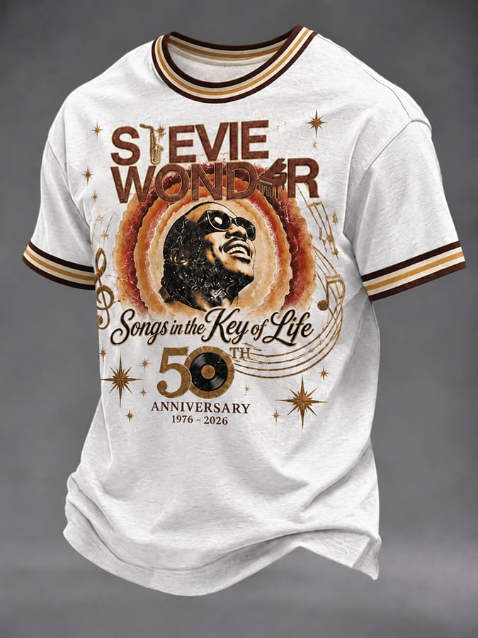 Men's Vintage Musical Art Print Round Neck T-shirt