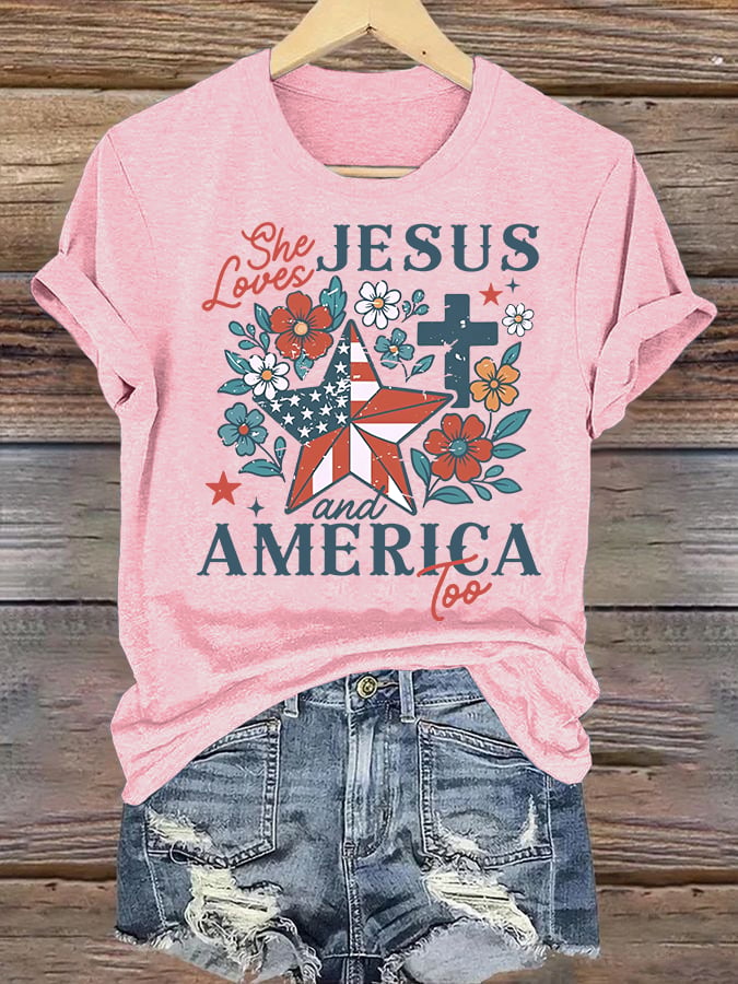 Women's She loves JESUS and AMERICA Printed T-Shirt