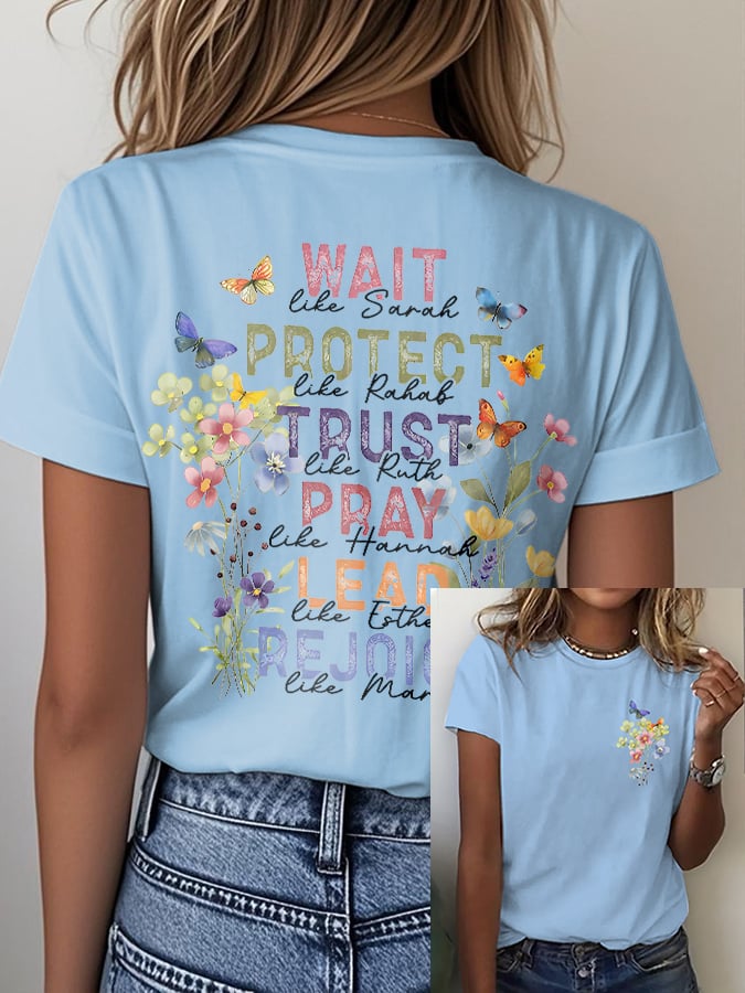 🔥Hot Sale Picks 🔥Women'S Casual Floral Faith Print Short Sleeve T-Shirt