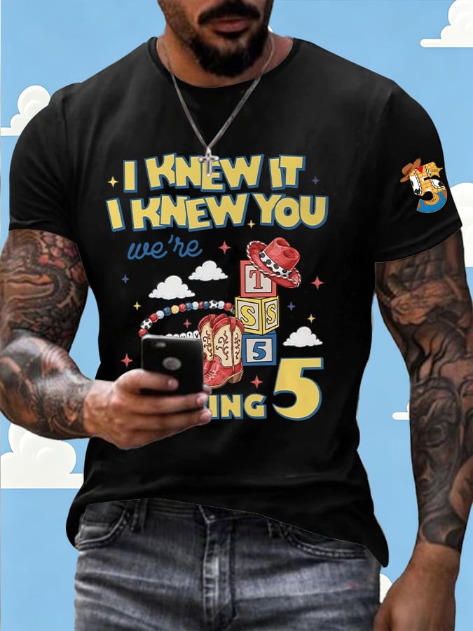 Men's Retro I Knew It Print Round Neck T-shirt