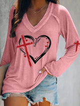 Women's Heart Cross Print T-Shirt