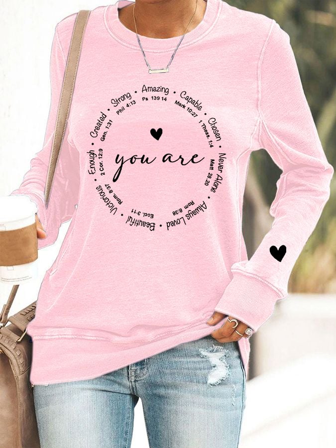 Women's You Are Enough Valentine'S Day Christian Print Sweatshirt