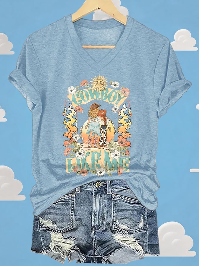 V-Neck Retro I Knew It Print T-Shirt