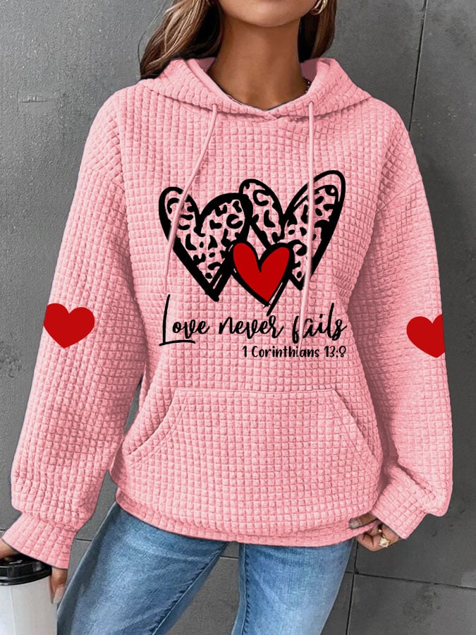 Women's Love Never Fails Heart Print Casual Sweatshirt