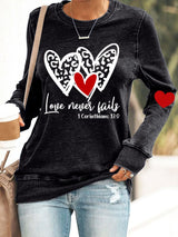Women's Love Never Fails Heart Printed Casual Sweatshirt
