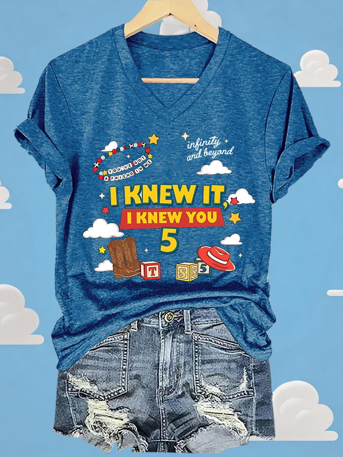 V-Neck Retro I Knew It Print T-Shirt