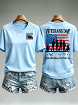 Women's Veterans Day Shirt, Our Defenders of Freedom American Flag and Soldier Silhouettes