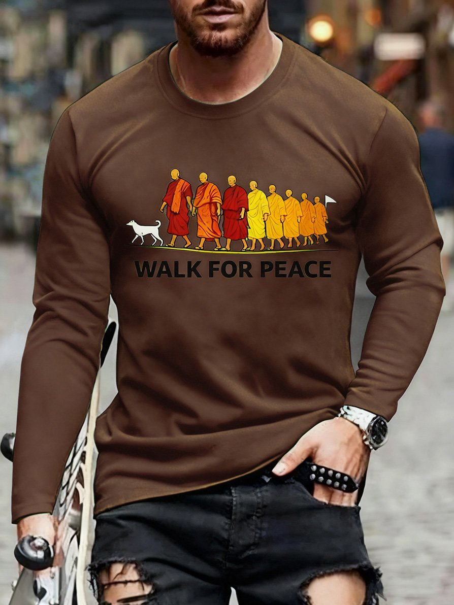 Men's Peace Walk Monk Pattern Long-Sleeve T-Shirt