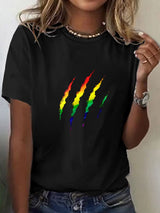 Women's Rainbow Bear Paw Print Casual T-Shirt