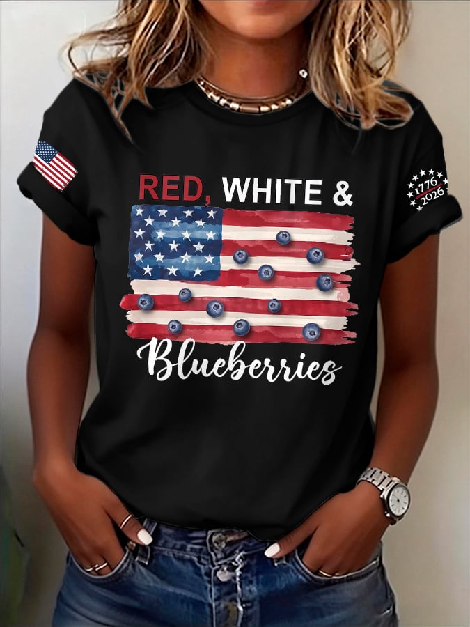 Retro Red White And Blueberries United States Of America • 1776–2026 Print T-Shirt