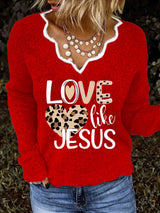 Women's Valentine's Day Faith Print V-Neck Top