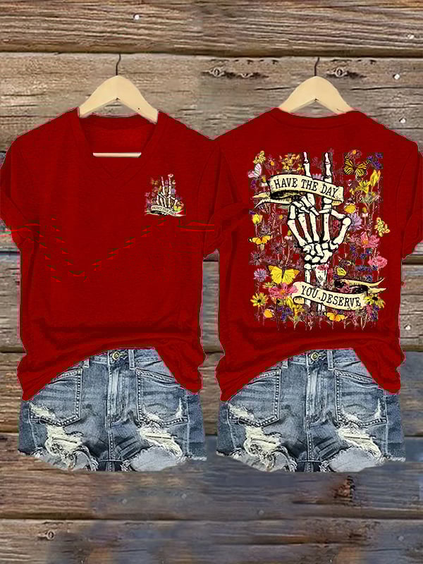 Women's  Flower skull hand gesture Of WDNC Club We Do Not Care Menopause Perimenopause Print T-Shirt