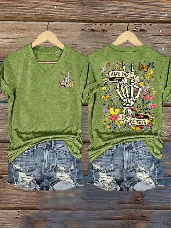 Women's  Flower skull hand gesture Of WDNC Club We Do Not Care Menopause Perimenopause Print T-Shirt