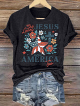 Women's She loves JESUS and AMERICA Printed T-Shirt
