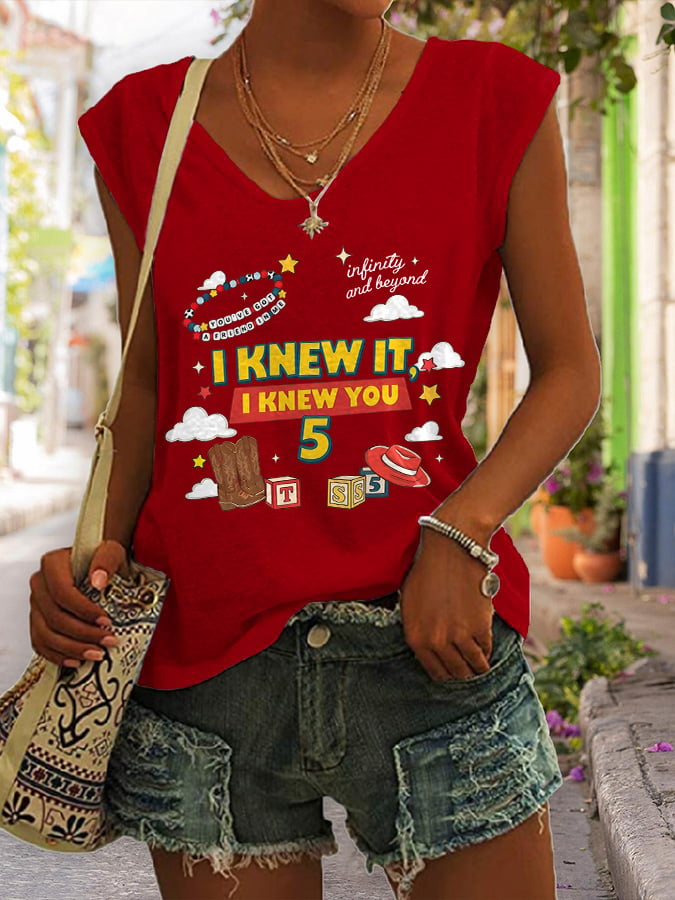V-Neck Retro I Knew It Print Tops Tank