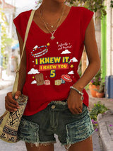 V-Neck Retro I Knew It Print Tops Tank