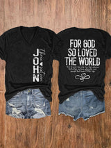 Women's John 3:16 For God So Loved The World Printed V-Neck T-Shirt