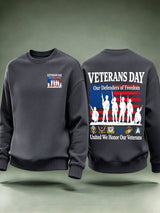 Men's Veterans Day Sweatshirt, Our Defenders of Freedom American Flag and Soldier Silhouettes