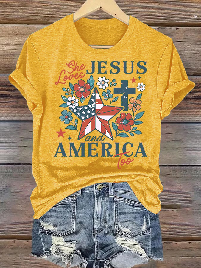 Women's She loves JESUS and AMERICA Printed T-Shirt