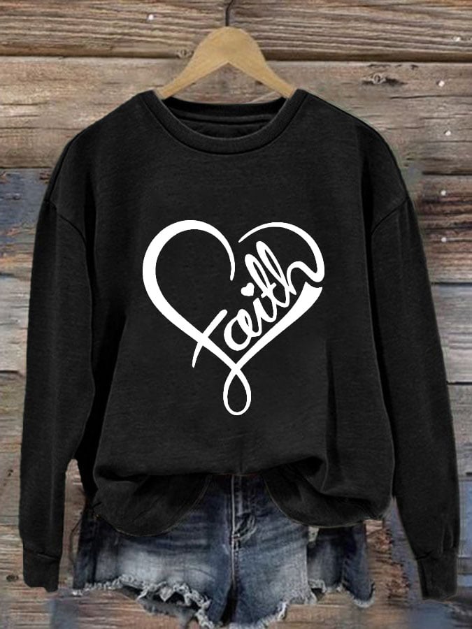 Faith Print Crew Neck Pullover