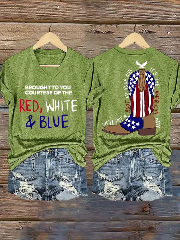 Women's  RED, WHITE & BLUE Print T-Shirt