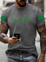 Women's St. Patrick's Day Pattern Washed Distressed Crew Neck 100% Cototon T-Shirt