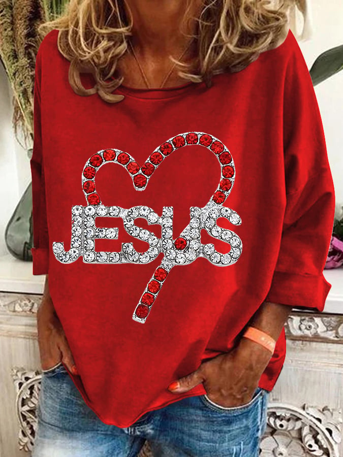 Women's Faith Valentine's Day Heart Printed Casual Sweatshirt
