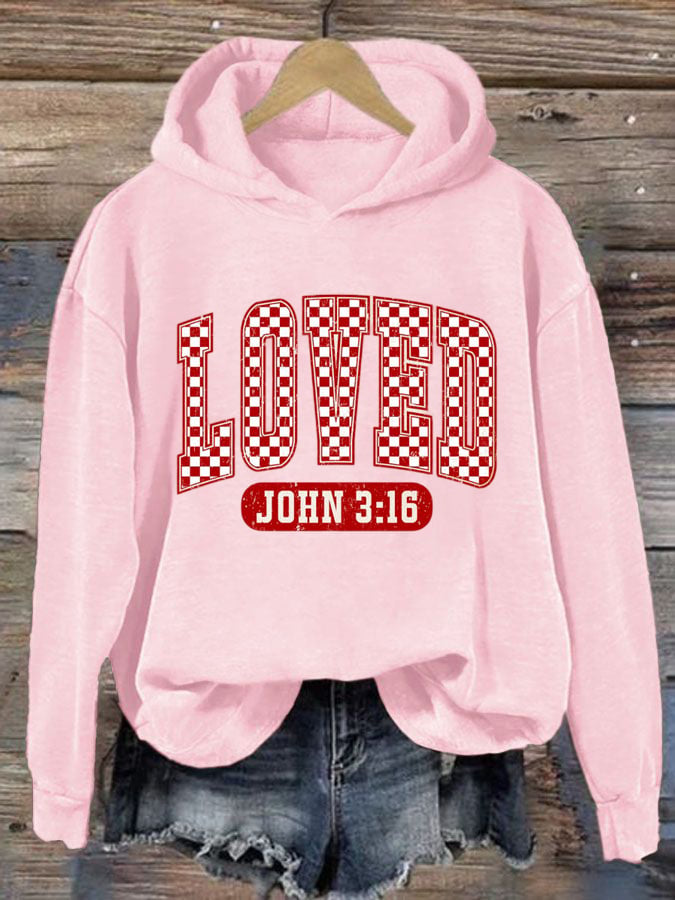 Women's Loved John 316 Valentines Day Print Hooded Sweatshirt