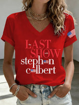V-Neck Retro Last Show Print T-Shirt