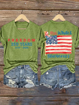 V-Neck Retro Independence Day Red, White & Blueberries Freedom Print T-Shirt