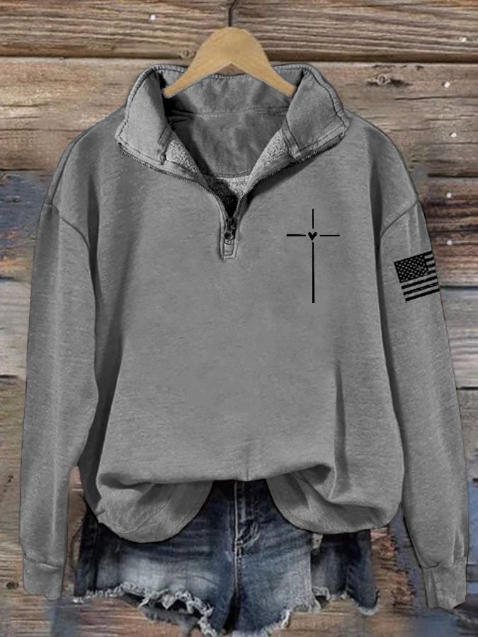Women's Christian Cross Faith Print Long Sleeve Sweatshirt