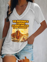 V-Neck Retro Walk For Peace 19 Monks 1 Dog 2300 Miles For Peace Print T-Shirt