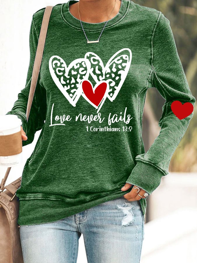 Women's Love Never Fails Heart Printed Casual Sweatshirt