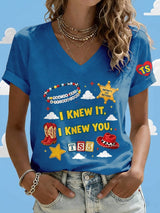 V-Neck Retro I Knew It Print T-Shirt