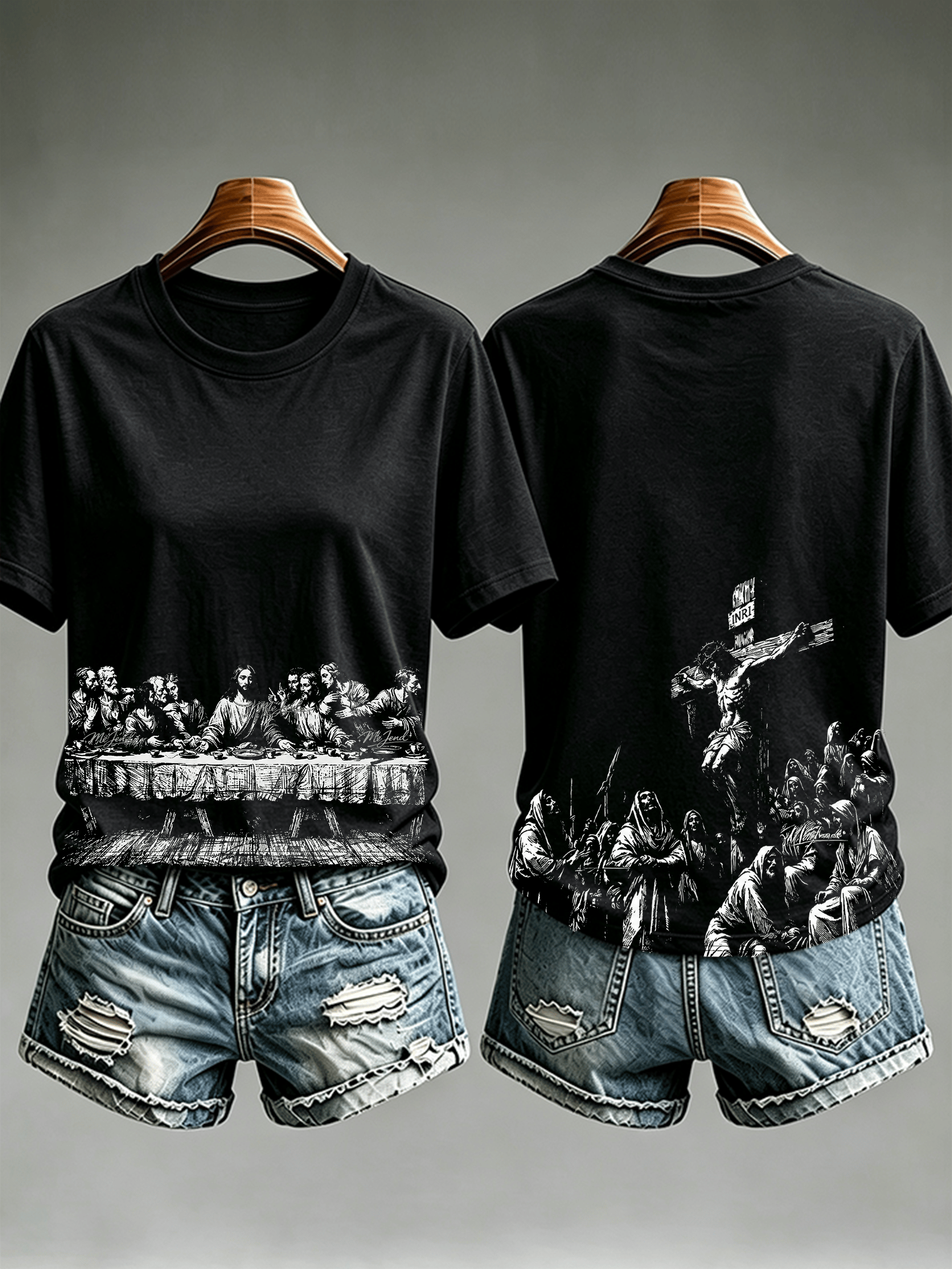 Women's Jesus Print, Gothic Art T-Shirt