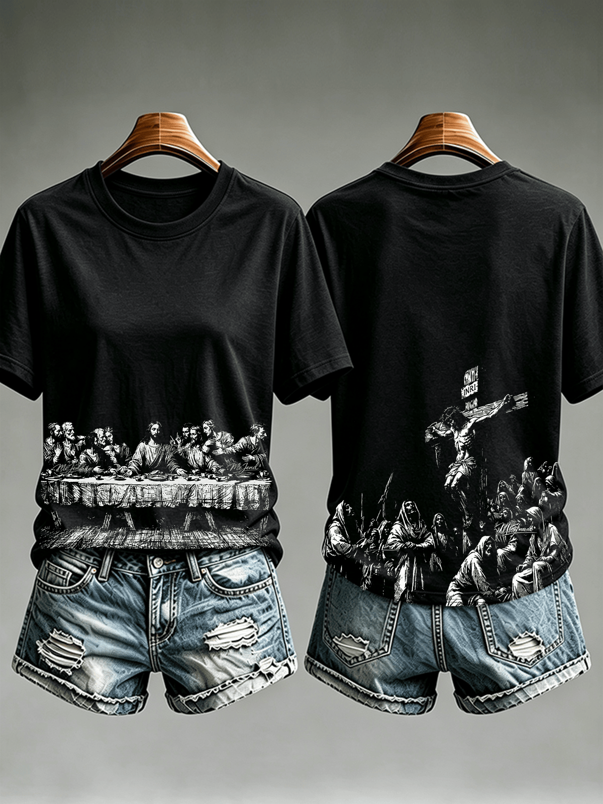 Women's Jesus Print, Gothic Art T-Shirt