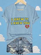 V-Neck Retro I Knew It Print T-Shirt
