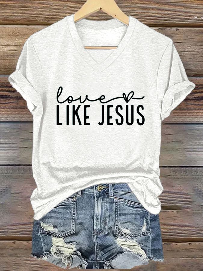 Women's Valentine's Day Faith Print V-Neck T-Shirt