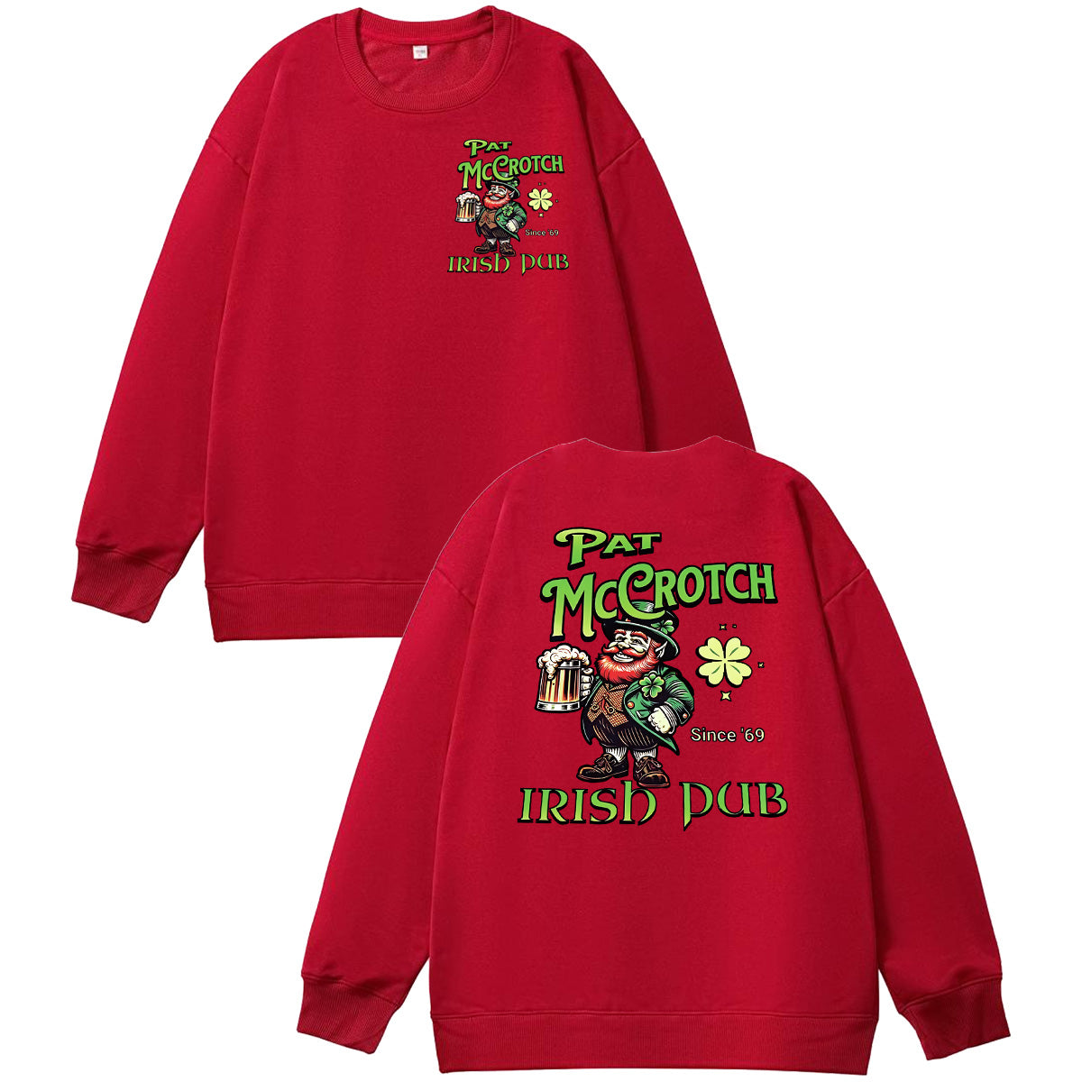 St.Patrick's Day Print Pattern 100% 300g Cotton Crew Neck Sweatshirt