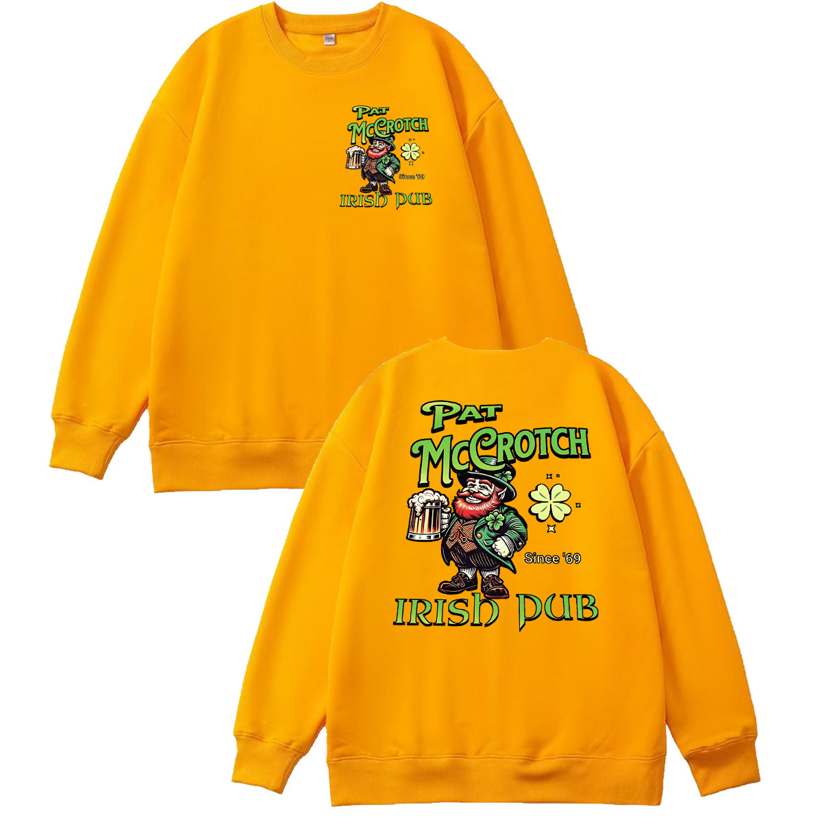 St.Patrick's Day Print Pattern 100% 300g Cotton Crew Neck Sweatshirt