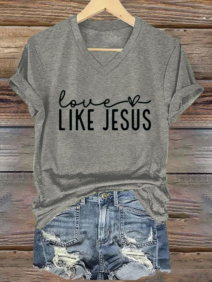 Women's Valentine's Day Faith Print V-Neck T-Shirt