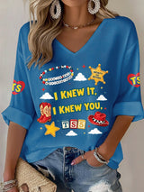 V-Neck Retro I Knew It Print T-Shirt